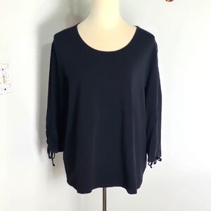 Blair Black Pullover Top with 3/4 Sleeves with Ruching & a Tie, Size 2X